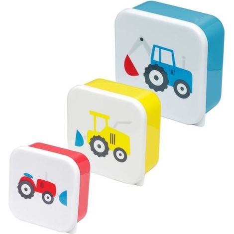 Boîtes Repas - PUCKATOR - Petits Tracteurs - Lot de 3 - Jaune/bleu/rouge - Sans BPA (1/5)