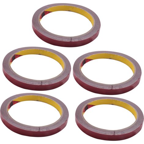 5 rotoli di nastro biadesivo in schiuma ultra resistente, super forte e permanente per auto, rosso, 10 mm x 3 metri (1/2)