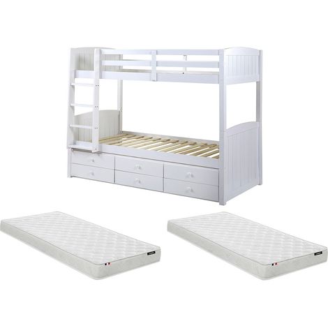 Letto a castello separabile con vani portaoggetti 2 x 90 x 190 cm Pino Bianco + materasso - ANCHISE II
