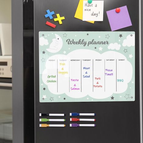 Tableau magnétique hebdomadaire Star et Lune (petit modèle) avec stylo, ardoise acrylique transparente effaçable et aide-mémoire inclus (1/5)