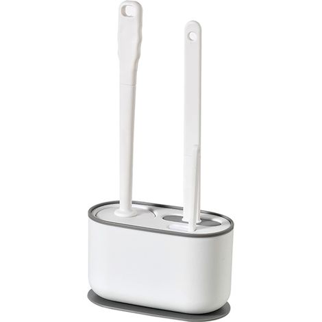 Brosse de Toilette, Ensemble d'Épurateur de Cuvette de Toilette de Salle de Bains Flexible en Silicone, Brosse Toilette Fixée au Mur et au Sol, Blanc (1/5)