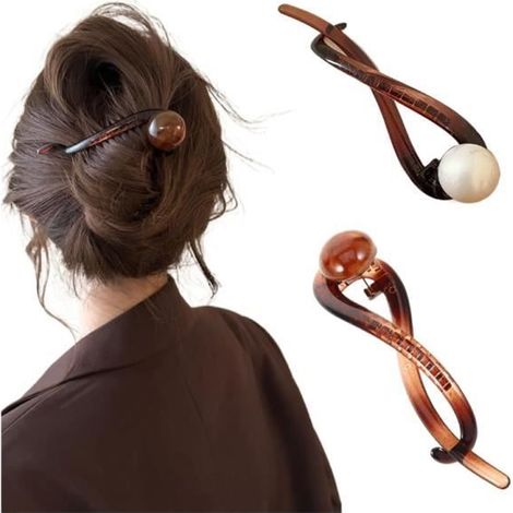 2 Pcs Pince Cheveux Femme, Pince à un mot en perles, Pince à Cheveux Vintage, Grande Epais Grosse Barrette Cheveux Femme Fille (1/4)