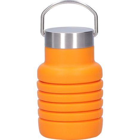 Bouteille d'eau pliable en silicone 500ml avec couvercle inox, gobelet de randonnée orange pour extérieur (1/5)