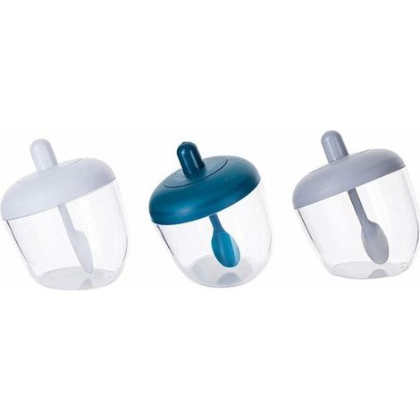 Tarro de especias de tres compartimentos con tapa transparente con cuchara, caja de almacenamiento de especias sellada, organizador de sal, pimienta y especias, almacenamiento de cocina (1/5)