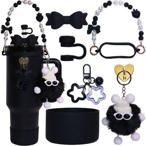 Ensemble de 8 accessoires pour tasse Stanley 40 oz/30 oz : housse en silicone, porte-clés (noir) (1/2)