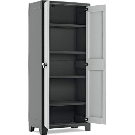 Keter – Armoire de jardin haute 182 cm – Construction en résine – Résistante aux intempéries – 44 x 80 cm – Design gris élégant