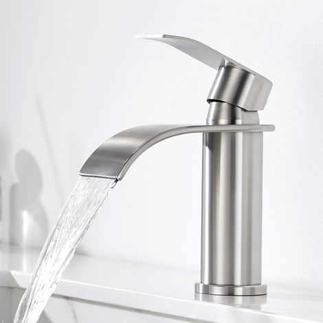CECIPA MAX Rubinetto per bagno con cascata, rubinetto per lavabo spazzolato, rubinetto per bagno in acciaio inox, miscelatore monocomando per bagno, valvola in ceramica (1/5)