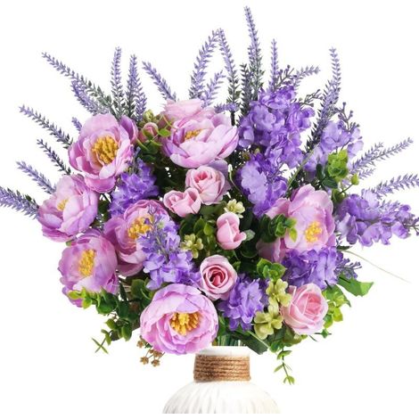 Fleurs artificielles violettes en soie - Rose - Fleurs artificielles - Décoration de mariage - Pour l'extérieur, le balcon, le pot, la chambre, le jardin, l'intérieur et l'extérieur (1/5)
