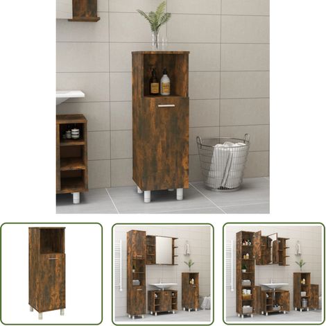 The Living Store Armoire de bain Chêne fumé 30x30x95 cm Bois d'ingénierie - Meuble De Salle De Bain - Armoire De Salle De Bain - Rangement Salle De Bain - Commode Salle De Bain - Étagère Salle De Bain (1/5)