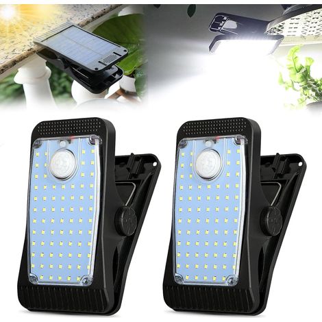 Lot de 2 lampes solaires d'extérieur avec détecteur de mouvement - Avec clip - Pour le jardin - Avec détecteur de mouvement - Trois modes d'éclairage - Projecteur solaire extérieur - Mur LED - Pour (1/5)