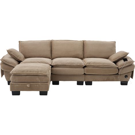 3-Sitzer-Modulsofa aus Cord mit Hocker, USB-C, Taupe MODENUIT (1/5)