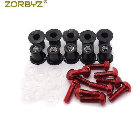 Kit de 10 vis M5 pour pare-brise de moto avec écrous et rondelles - Rouge (1/5)