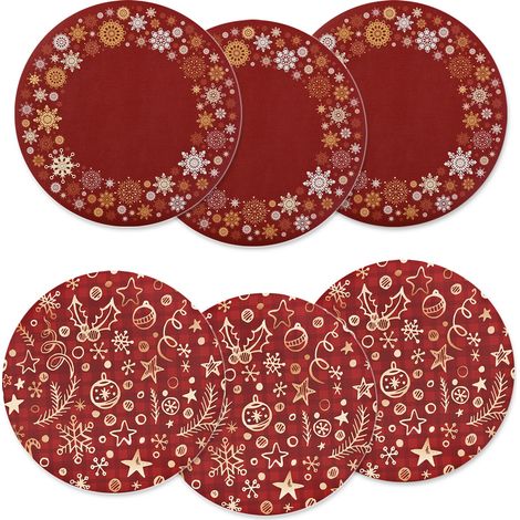 Lot de 6 Sous Assiettes de Noël Rondes 33 cm PVC Décoration De Table AntiTaches - Des.A (1/5)