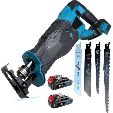 18V Akku Säbelsäge, 0-3500 Hübe/min, Akku Reciprosäge mit 4 Sägeblätter, 2x 3.0AH Akku und Ladegerät,Ideal zum Schneiden von Holz und Metall (1/5)