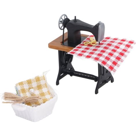 Ensemble de machine à coudre miniature pour maison de poupée, ornement à pédale, accessoires de mobilier vintage pour la décoration de mini-maisons de poupées. (1/5)