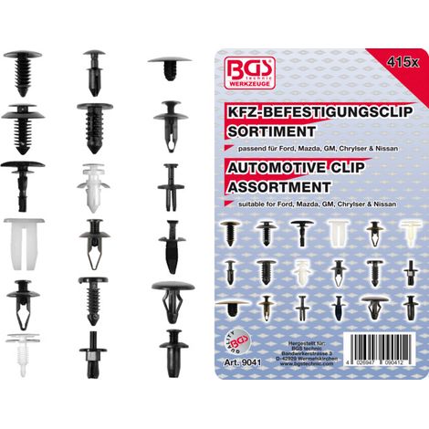 ASSORTIMENT DE CLIPS DE FIXATION AUTOMOBILES POUR MAZDA GM, CHRYLSER & NISSAN, 415 PIÈCES BGS 9041 (1/5)