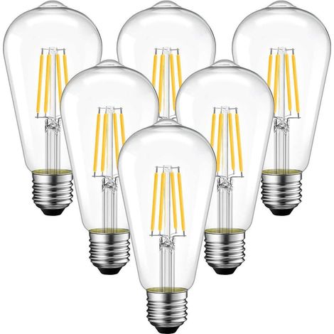 [6pcs] ampoule à filament led e27 4W à vis lumière chaude transparente (3000K) (1/4)