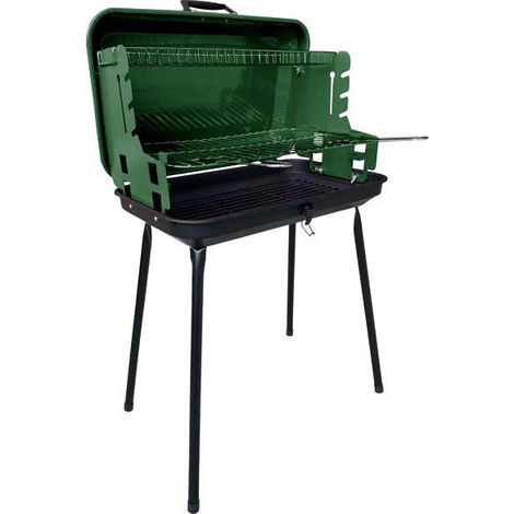 Barbecue fumoir Coronado 49x30 cm – Hauteur 83 cm – Grille chromée réglable – Support en aluminium et paravent en acier – Thorx