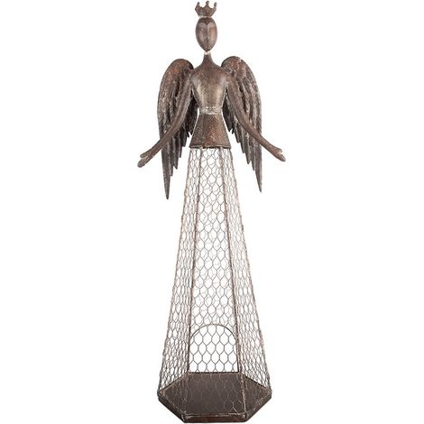 Statue Décorative d'Ange en Métal Marron pour Décoration Intérieure et Extérieure 28x19x75 cm - PANGIVO (1/4)