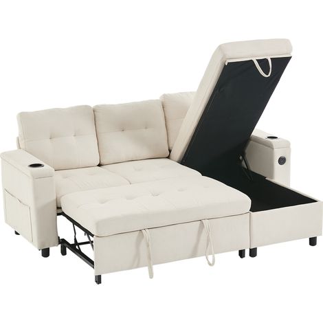 GagaCanapé modulable Treviso LED chaise longue 2 places beige (1/5)