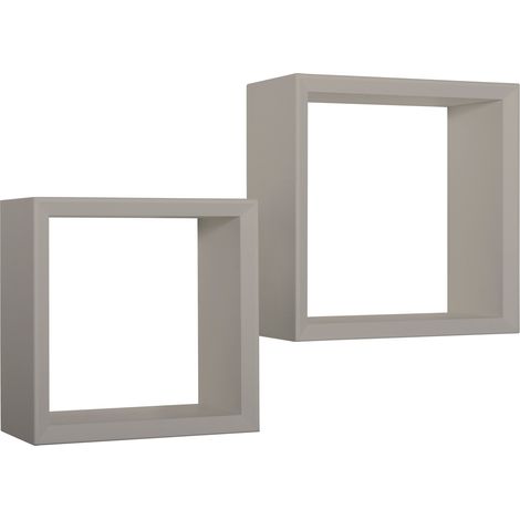 Set 2 Mensole Cubo da Parete Quadrato in Fibra di Legno Ginevra Marrone Talpa (1/5)