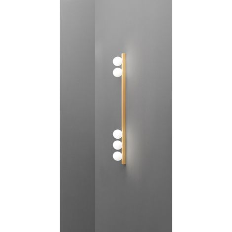 Plafonnier 10S48482 en métal doré mat avec 5 diffuseurs sphériques en verre soufflé blanc dépoli - Design moderne et élégant - Marque Perenz