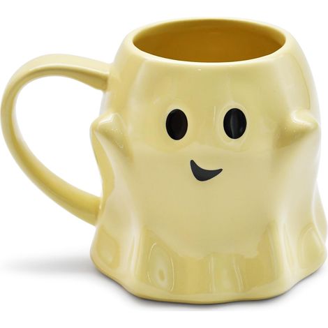Mug fantôme d'Halloween, 414 ml, motif fantôme mignon, idéal pour Halloween, cadeau d'anniversaire parfait pour enfants et adultes, jaune (1/5)