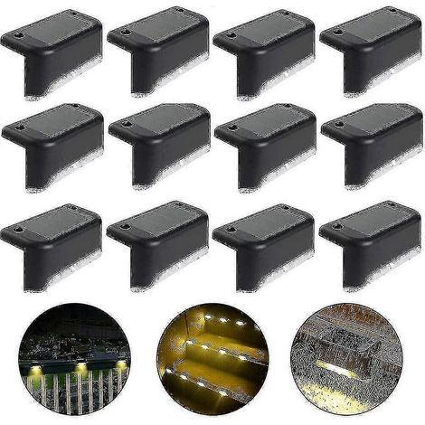 Lampe solaire étanche pour clôture, éclairage solaire pour terrasse, éclairage d'escalier, lampes solaires LED IP65 pour jardin, terrasses, escaliers et clôtures (blanc chaud-noir, lot de 12) (1/5)