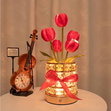 Lampe De Table Tulipes - Lampe À Led Sur Pile - Vase En Verre Transparent - Décoration Intérieure Pour Chambre À Coucher Salon Bureau - 1 Pièce (1/5)