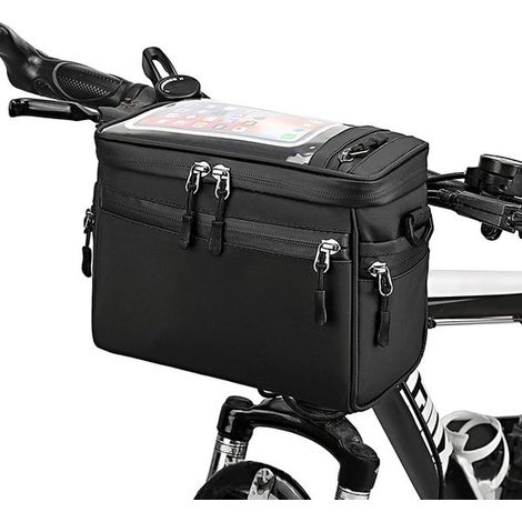 Borsa da manubrio per bicicletta, borsa anteriore per tubo della bicicletta, borsa per bicicletta, borsa a tracolla, borsa da trasporto, borsa nera per accessori per bicicletta (1/5)