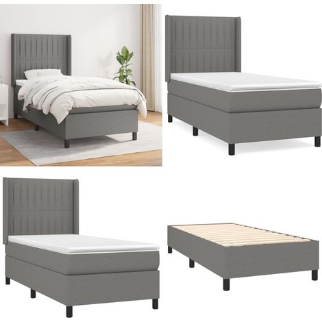 Boxspringbett mit Matratze Dunkelgrau 100x200 cm Stoff - Boxspringbett - Doppelbett - Bettenrahmen - Lattenrost - Matratze - Home & Living (1/5)