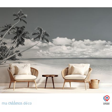Papier peint : Arbre et fleurs 1 - Intissé - L.300 x H.280 cm - Gris clair (1/3)