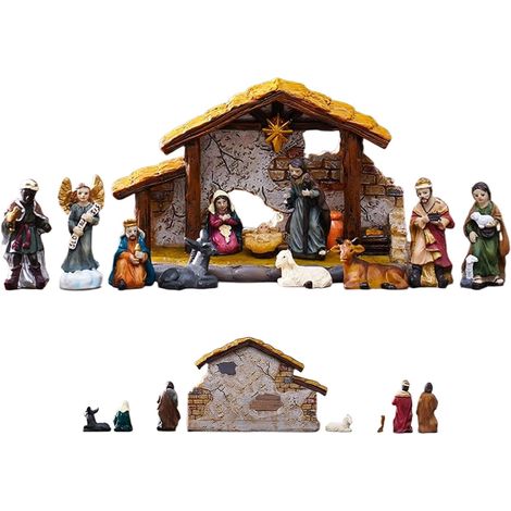 Crèche de Noël Figurines Résine, Petites Figurines De La Nativité pour Table, Statuette Religieuse Collectionable Artisanale pour Décoration Intérieure Fête Maison Table Cheminée (1/5)