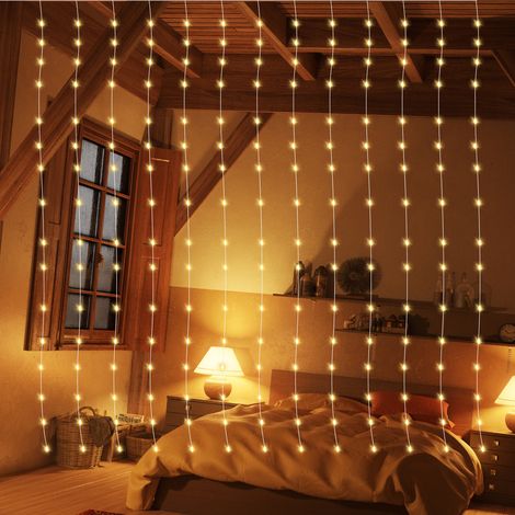 SWANEW Tenda luminosa a LED 8 modalità di illuminazione Luci della tenda a LED USB Natale Decorazione IP44 3x3m bianco caldo (1/5)