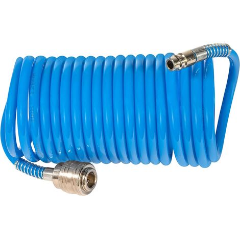 Tuyau spiralé pour air comprimé 41400 SB, 5 mètres Raccords et bouchons à changement rapide (plastique PU), bleus (1/5)