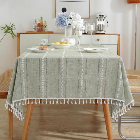 Böhmische Tischdecke mit Quasten 140x180cm Olivgrün, Rechteckig, Leinen-Optik