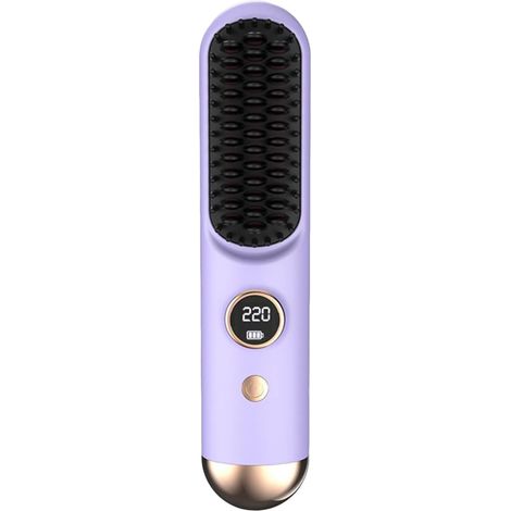 Brosse à cheveux volumisante sans fil pour cheveux courts, styler chauffant avec 3 réglages, chauffe rapide à 20°C, écran LED, USB-C, format voyage (violet)