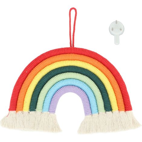 Handgewebter Makramee-Regenbogen-Wandbehang in 7 Farben