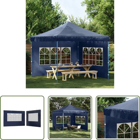 vidaXL Chapiteau de jardin - Paroi de tente de réception 2 pcs avec fenêtre PE Bleu (1/5)