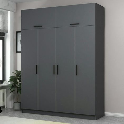Armoire penderie grise 6 portes, 1 portant 2 tiroirs BYRON (1/5)