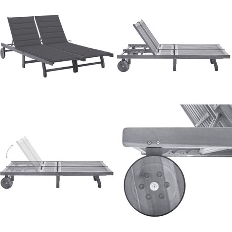 2-Personen-Sonnenliege mit Auflage Grau Akazie Massivholz - Holz-Sonnenliege - Gartenliege - Akzientliegensonnenliege - Lounge Chair - Gartenmöbel - Home & Living (1/5)