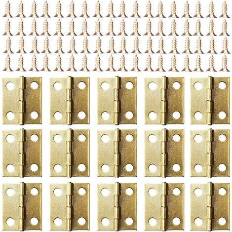 Petites Charnières Mini, Lot de 50 Charnières Connecteurs pour Porte de Meuble Tiroir Coffret avec 200 Vis de Remplacement 8 mm, Charnière Métal pour Boîte à Bijoux en Bois Dorée (1/5)