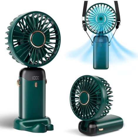 Ventilateur portable, autonomie de 12 heures, version améliorée avec batterie de 3200 mAh, équipé d'un écran LED, 5 vitesses de ventilation, petit ventilateur 3 en 1 à utiliser à la main, autour du co (1/5)