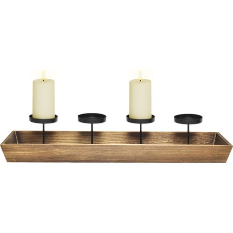 Grand chandelier de l'Avent en bois avec 4 porte-bougies - 56 x 12 cm - Porte-bougies de Noël avec plateau de décoration intégré