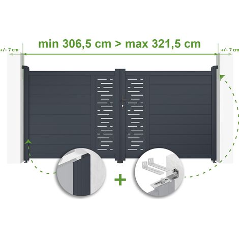 Portail battant ajustable en largeur ALRBERG 3m H.140cm Aluminium Gris Anthracite (1/4)