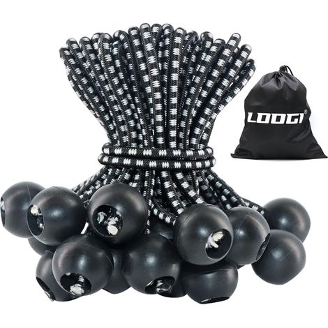 Tendeurs élastiques avec Boule Lot de 50-10 cm Noir Tendeur bâche Sandow Elastique pour Bâche, Tente, Pavillon, Bannière, Auvent, Camping (1/5)