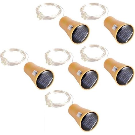 Guirlande Lumineuse Solaire - 1 m - 10 LED - Bouchon de Bouteille Décoratif - Blanc Chaud - Pour Mariage Noël Extérieur Intérieur - Lot de 6 (1/5)