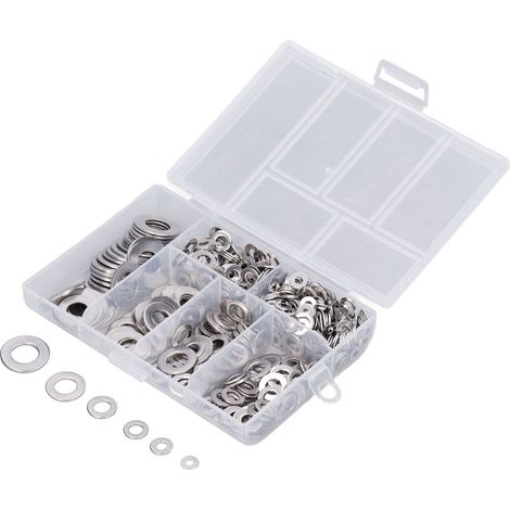 Kit de 660 Rondelles Plates en Acier Inoxydable 304 pour Bricolage - Tailles M3 M4 M5 M6 M8 M10 - Fournitures de Réparation (1/5)