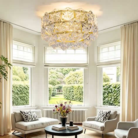 Ventilateur de plafond 19 pouces avec lustre en cristal, doré, commande App et télécommande (1/5)