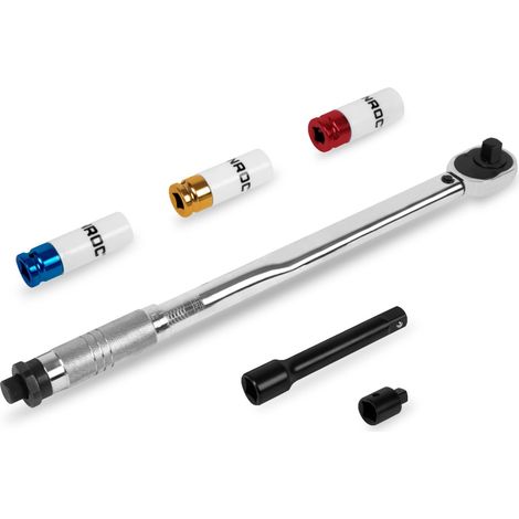Vonroc – Clé dynamométrique ½’’ 28-210Nm – 470mm avec 3 douilles Cr-Mo – Coffret de protection – Précision 4% EN-ISO 6789-2